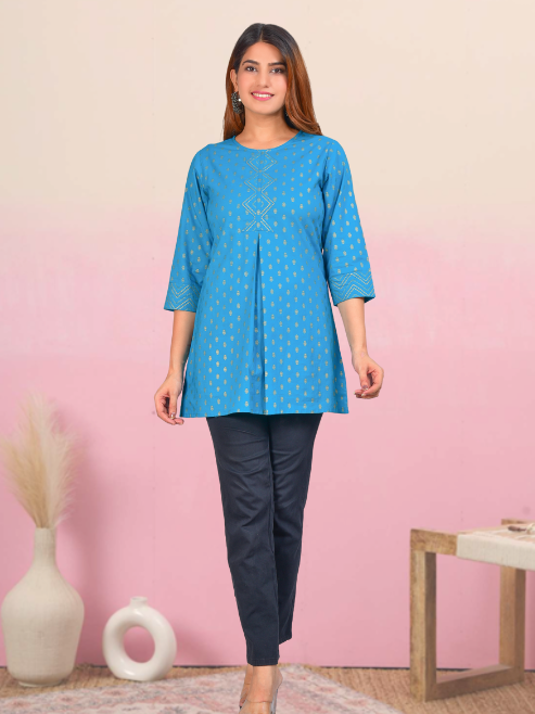 Fashion Plus Store Women's Cotton Floral Printed Short Kurti