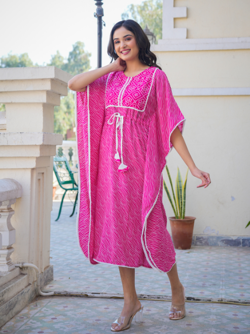 Fashion Plus Store Women's Rayon Bandhani Printed Kaftan