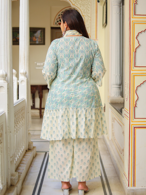 Fashion Plus Store Women's Floral Printed Kurta with Sharara and Dupatta