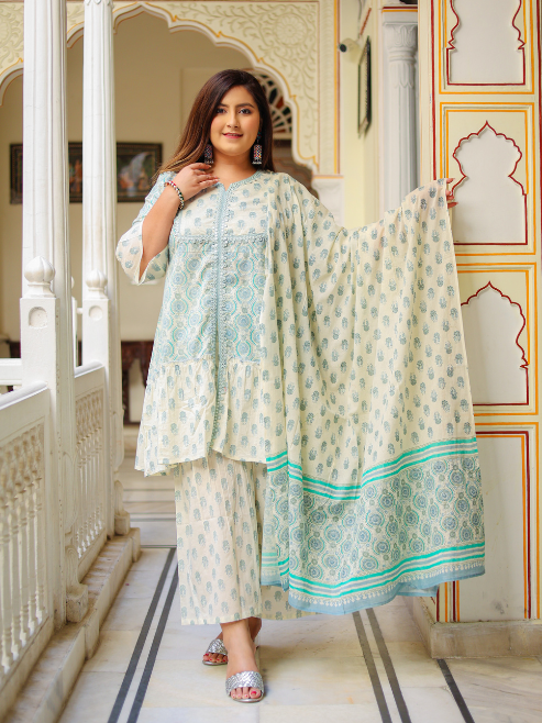 Fashion Plus Store Women's Floral Printed Kurta with Sharara and Dupatta