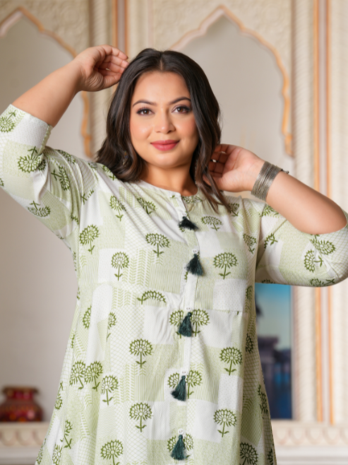 Fashion Plus Store Women's Floral Printed Front Slit Asymmetrical Dress (White)