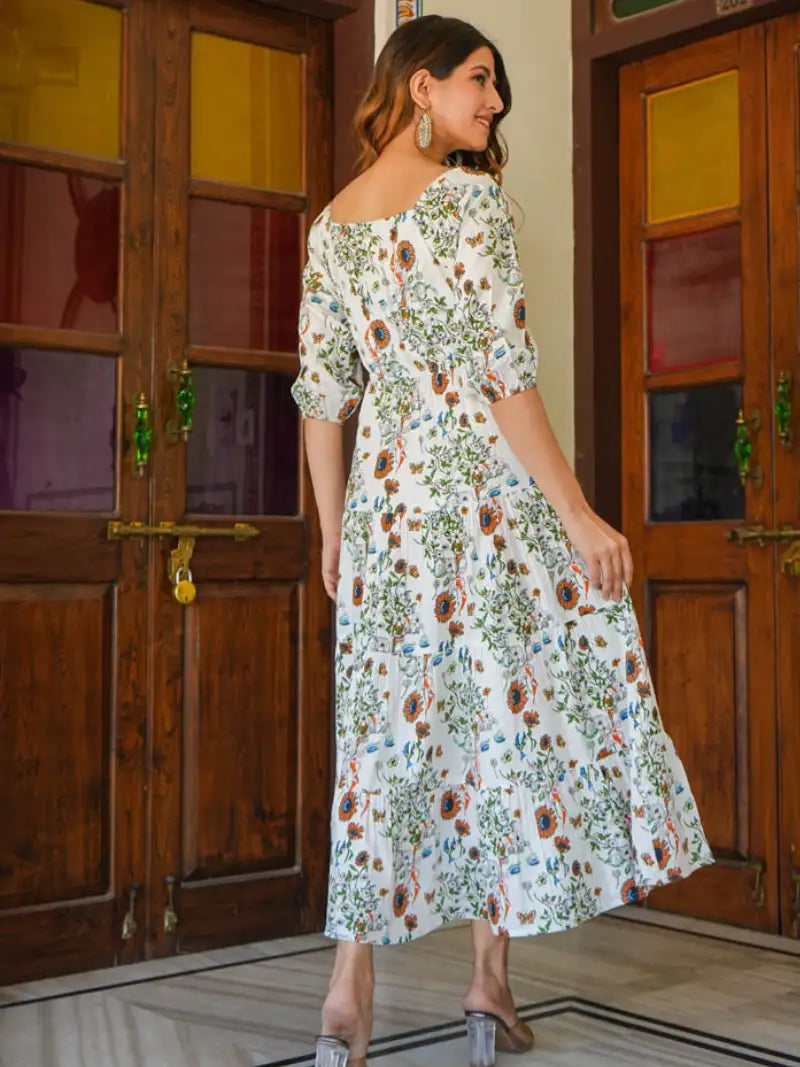 Floral Printed Tiered Style Dress