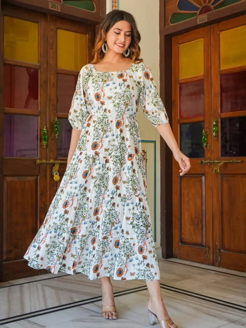 Floral Printed Tiered Style Dress