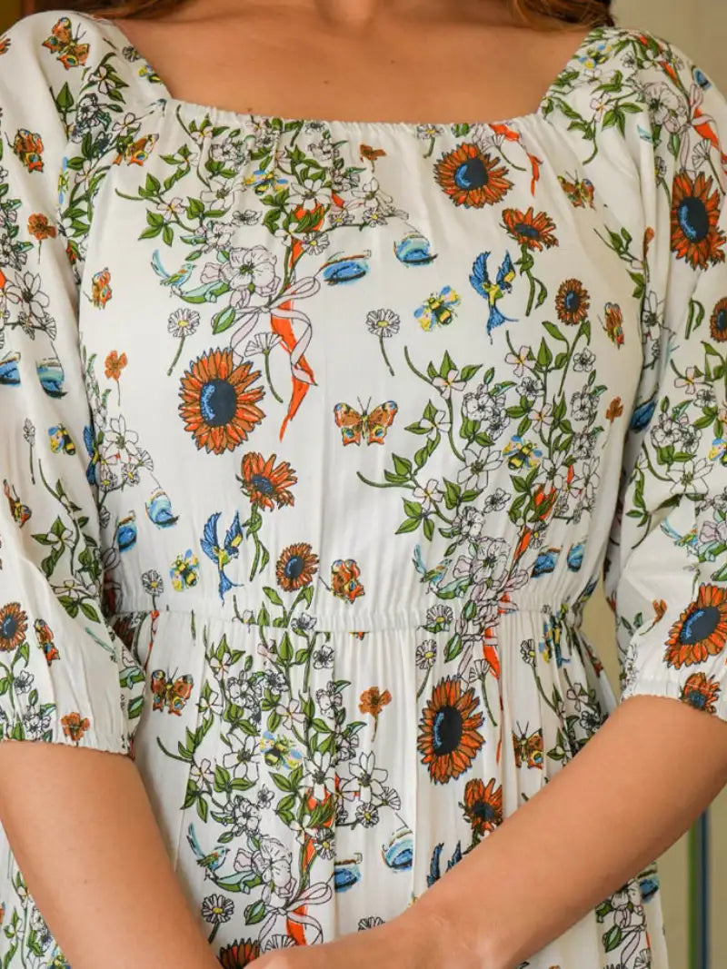 Floral Printed Tiered Style Dress