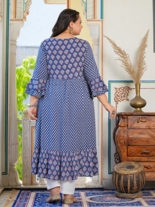 womens grey floral printed anarkali kurti grey