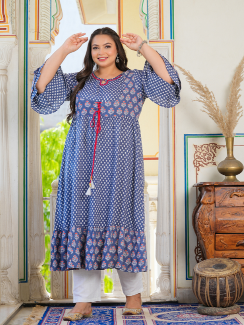 womens grey floral printed anarkali kurti grey