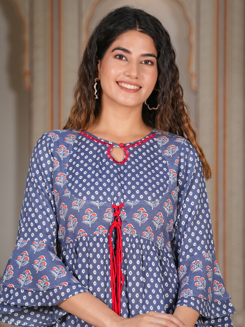 womens grey floral printed anarkali kurti grey