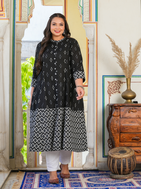 Cotton Ikat Printed A-line Kurta