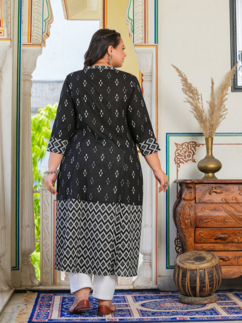 Cotton Ikat Printed A-line Kurta
