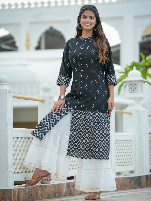 Cotton Ikat Printed A-line Kurta