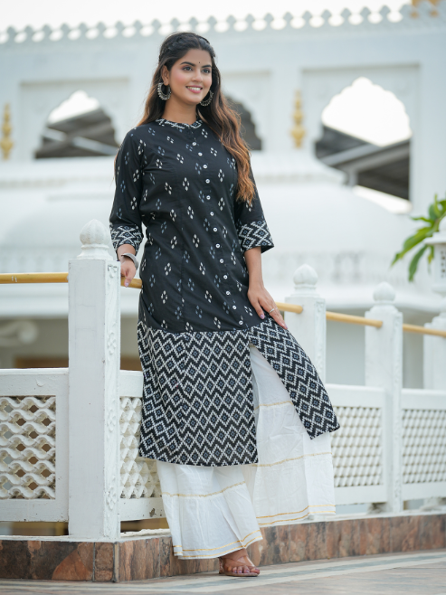 Cotton Ikat Printed A-line Kurta