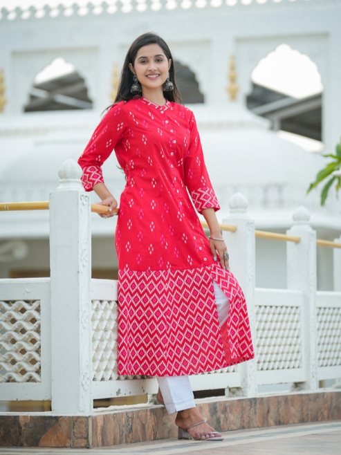 Cotton Ikat Printed A-line Kurta