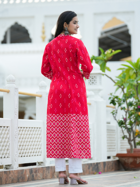 Cotton Ikat Printed A-line Kurta