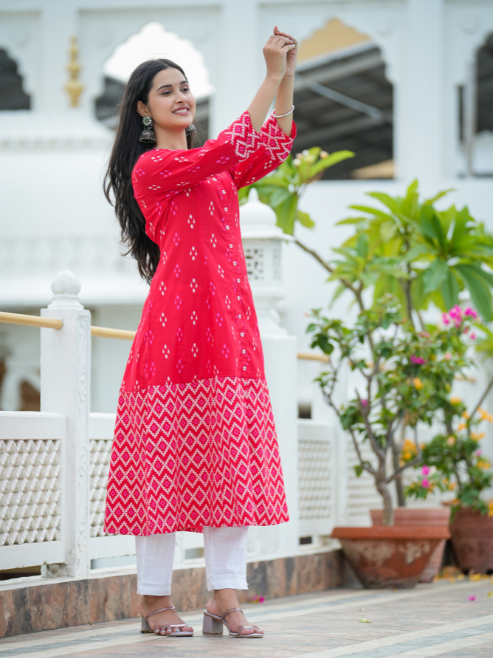 Cotton Ikat Printed A-line Kurta