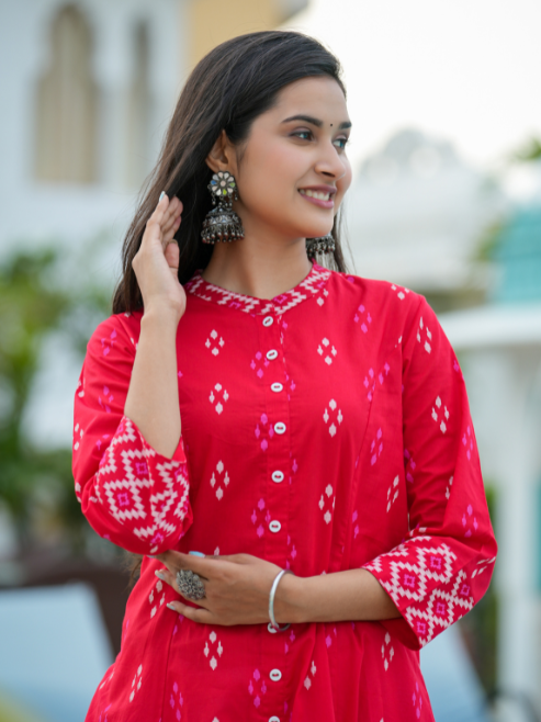 Cotton Ikat Printed A-line Kurta