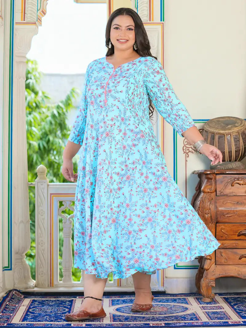 Floral Printed Stretchable Maternity Wear Anarkali Dress