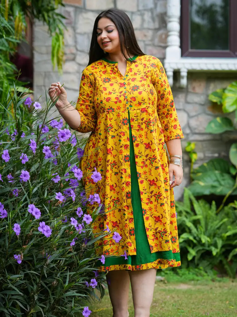 Stretchable Maternity Wear Floral Printed Anarkali Dress