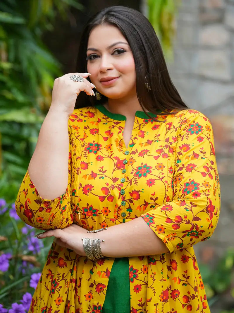 Stretchable Maternity Wear Floral Printed Anarkali Dress