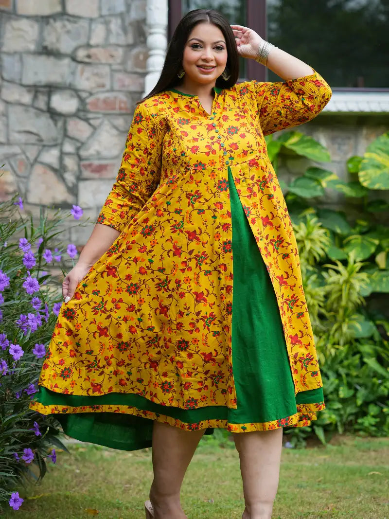 Stretchable Maternity Wear Floral Printed Anarkali Dress
