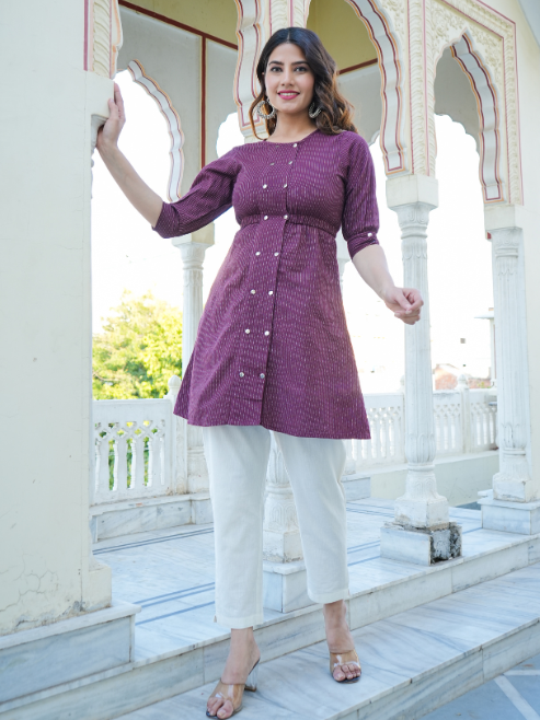 Kantha Cotton Stripes Printed Regular Tunic