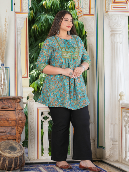 Rayon Geometrical Printed Short Kurti