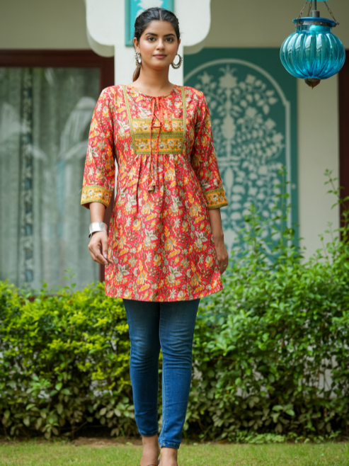 Rayon Geometrical Printed Short Kurti
