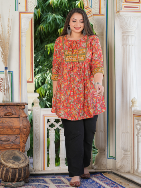 Rayon Geometrical Printed Short Kurti