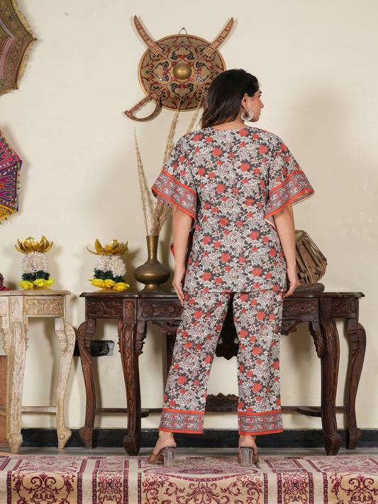 Multi Floral Printed Kaftan Co-ord Set