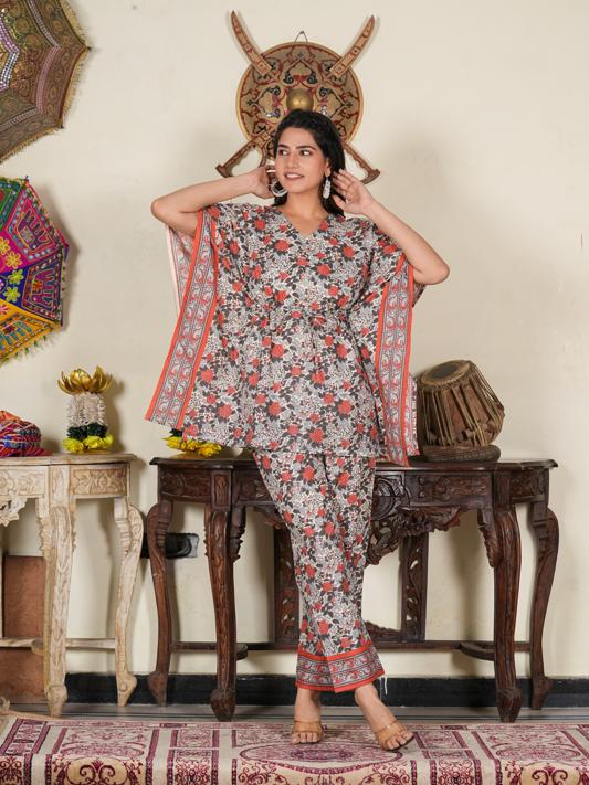 Multi Floral Printed Kaftan Co-ord Set
