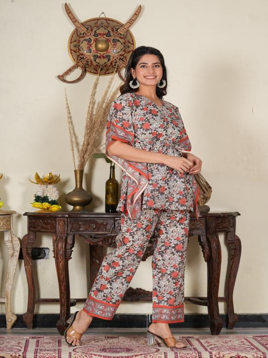 Multi Floral Printed Kaftan Co-ord Set