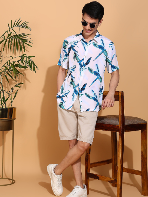 Fashion Plus Store Men's Polyester Tropical Printed Regular Shirt