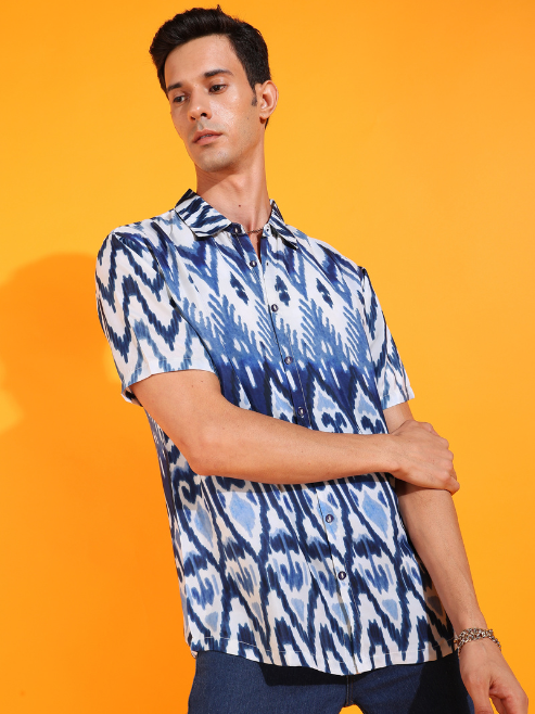 Fashion Plus Store Men's Polyester Geometrical Printed Regular Shirt (Multi)
