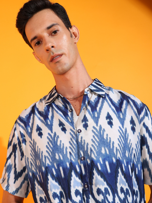Fashion Plus Store Men's Polyester Geometrical Printed Regular Shirt (Multi)