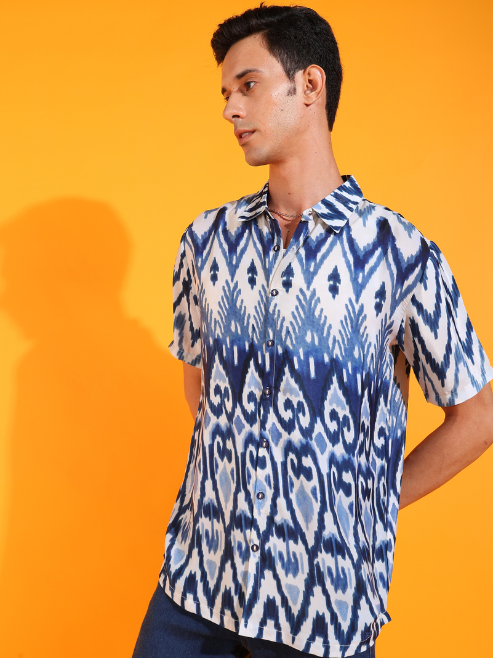 Fashion Plus Store Men's Polyester Geometrical Printed Regular Shirt (Multi)