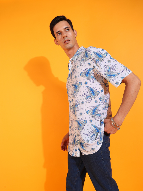 Fashion Plus StoreMen's Polyester Abstract Printed Regular Shirt (Multi)
