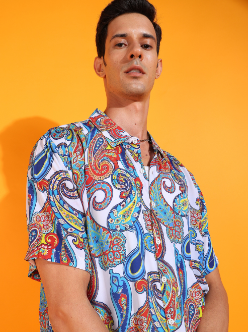 Fashion Plus StoreMen's Polyester Abstract Printed Regular Shirt (Multi)