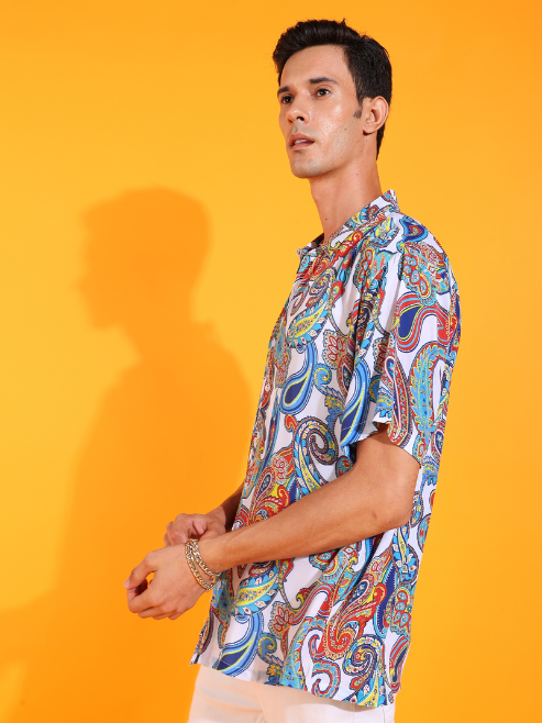 Fashion Plus Store Men's Polyester Floral Printed Regular Shirt (Multi)