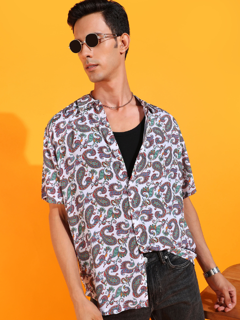 Fashion Plus StoreMen's Polyester Buti Printed Regular Shirt (Multi)