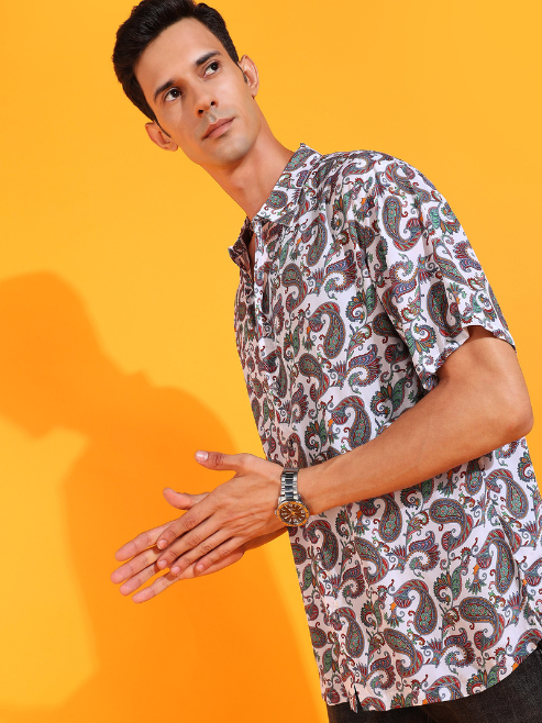 Fashion Plus StoreMen's Polyester Buti Printed Regular Shirt (Multi)