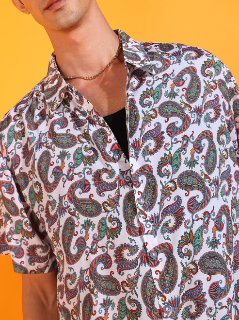 Fashion Plus StoreMen's Polyester Buti Printed Regular Shirt (Multi)
