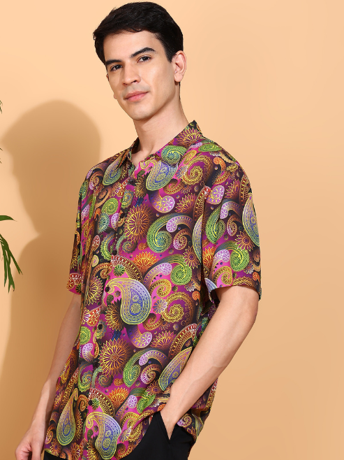 Fashion Plus StoreMen's Polyester Floral Printed Regular Shirt (Multi)