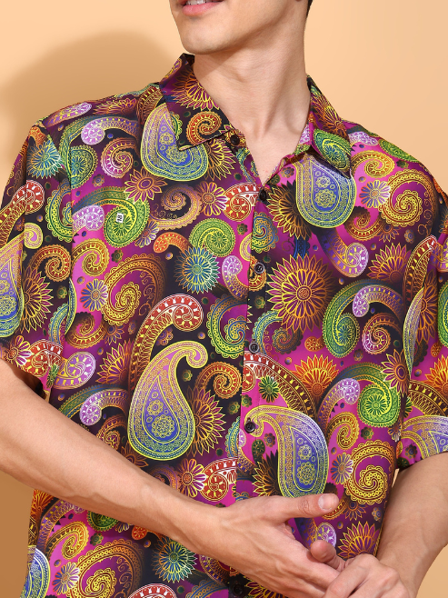 Fashion Plus StoreMen's Polyester Floral Printed Regular Shirt (Multi)