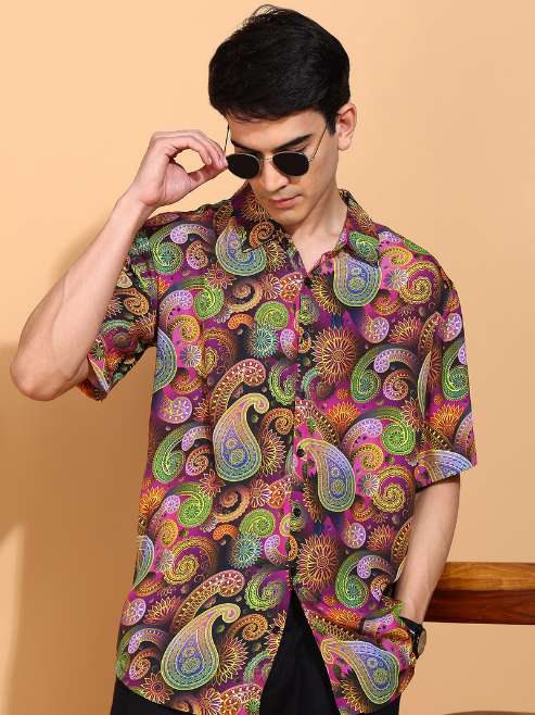 Fashion Plus StoreMen's Polyester Floral Printed Regular Shirt (Multi)