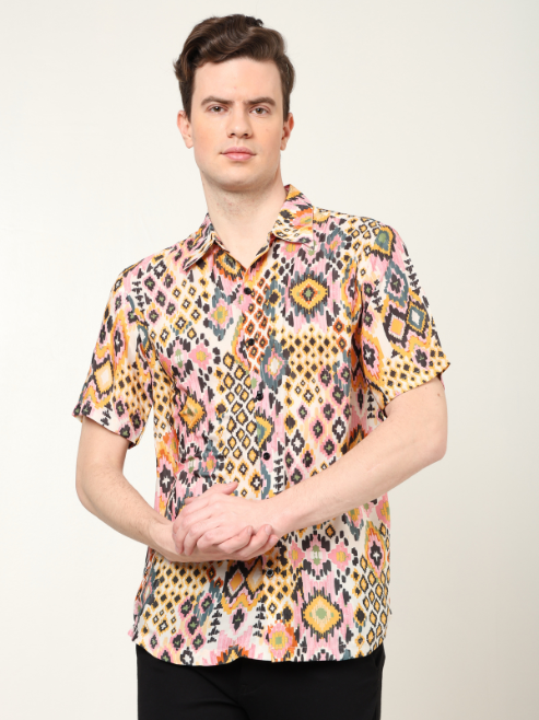 Fashion Plus Store Men's Polyester Tropical Printed Regular Shirt