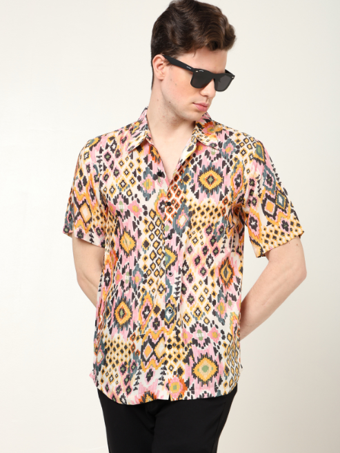 Fashion Plus Store Men's Polyester Tropical Printed Regular Shirt