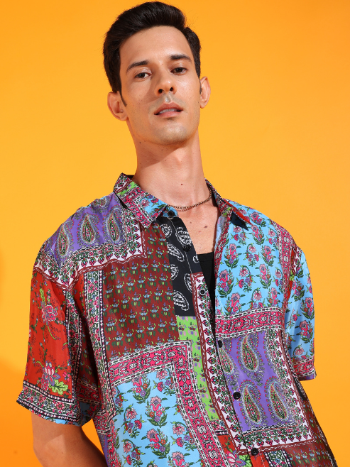 Fashion Plus Store Men's Polyester Abstract Printed Regular Shirt (Multi)