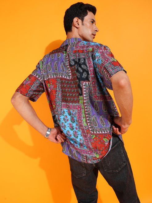 Fashion Plus Store Men's Polyester Abstract Printed Regular Shirt (Multi)
