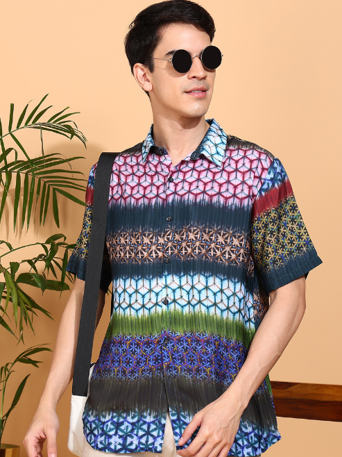 Fashion Plus Store Men's Polyester Geometrical Printed Regular Shirt (Multi)