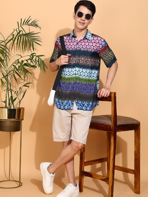 Fashion Plus Store Men's Polyester Geometrical Printed Regular Shirt (Multi)