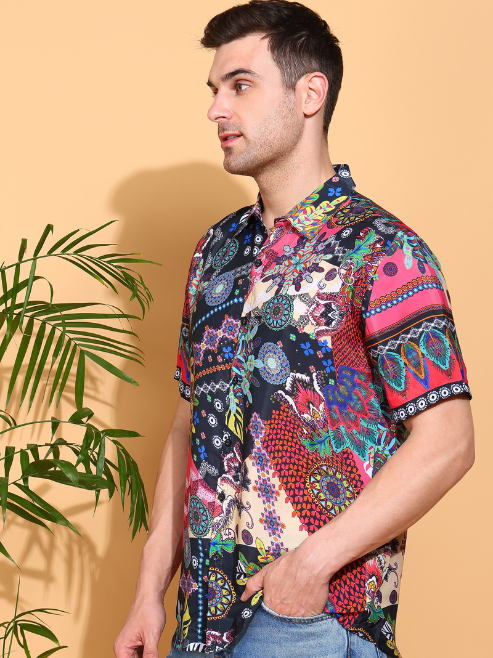 Fashion Plus Store Men's Polyester Tropical Printed Regular Shirt